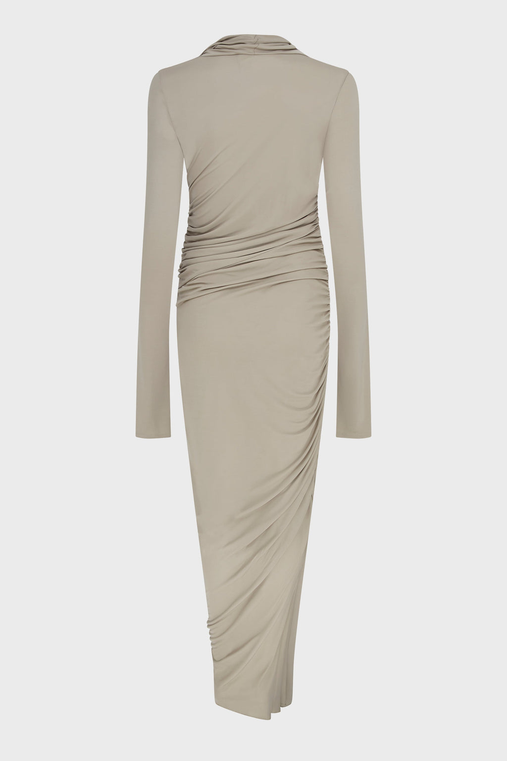 DRAPED JERSEY ASYMMETRIC MIDI DRESS