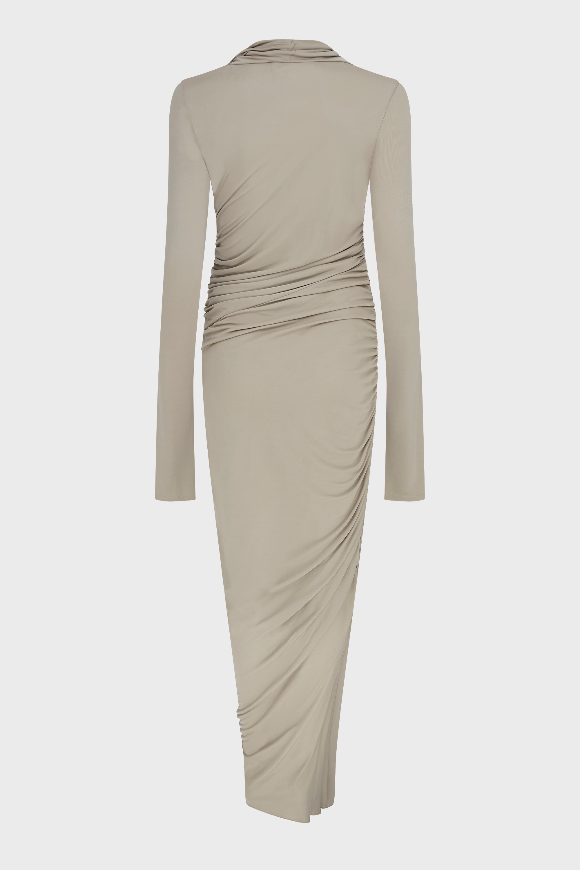 DRAPED JERSEY ASYMMETRIC MIDI DRESS