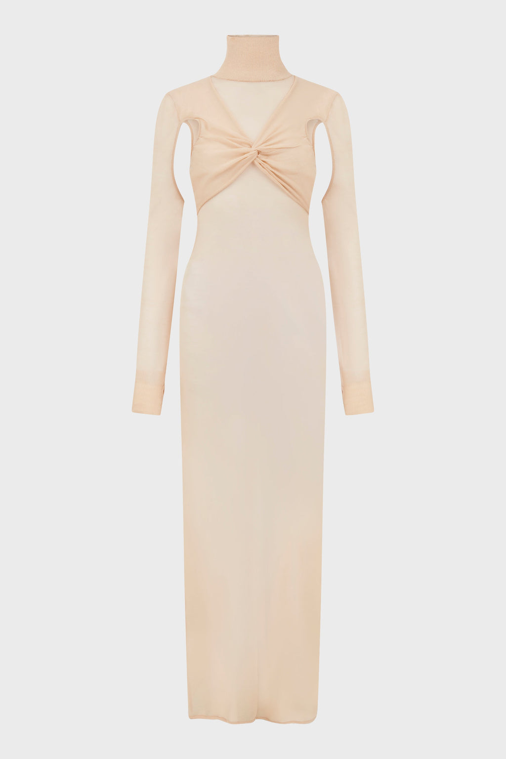 TRANSPARENT KNIT LONG DRESS NUDE