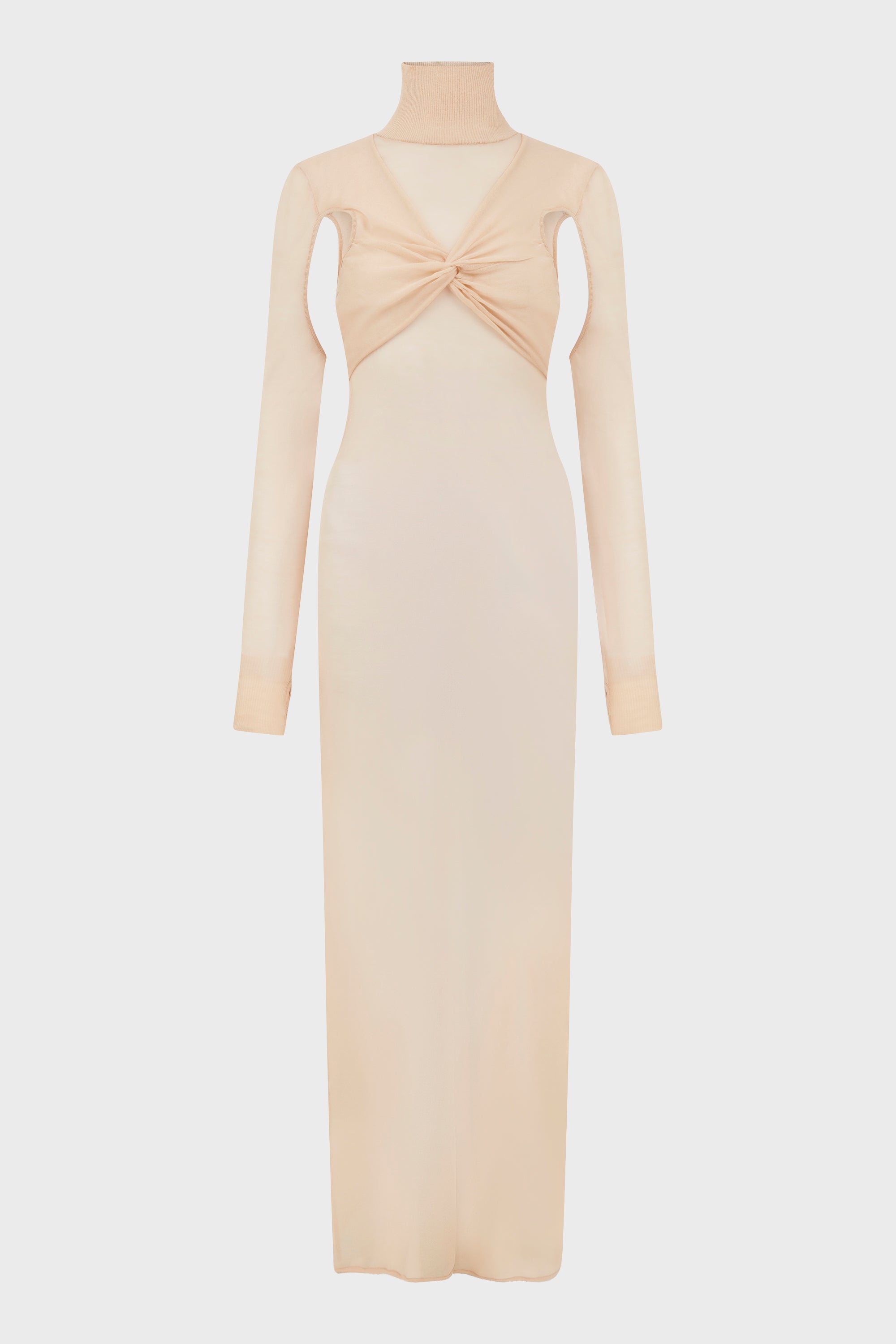 TRANSPARENT KNIT LONG DRESS NUDE