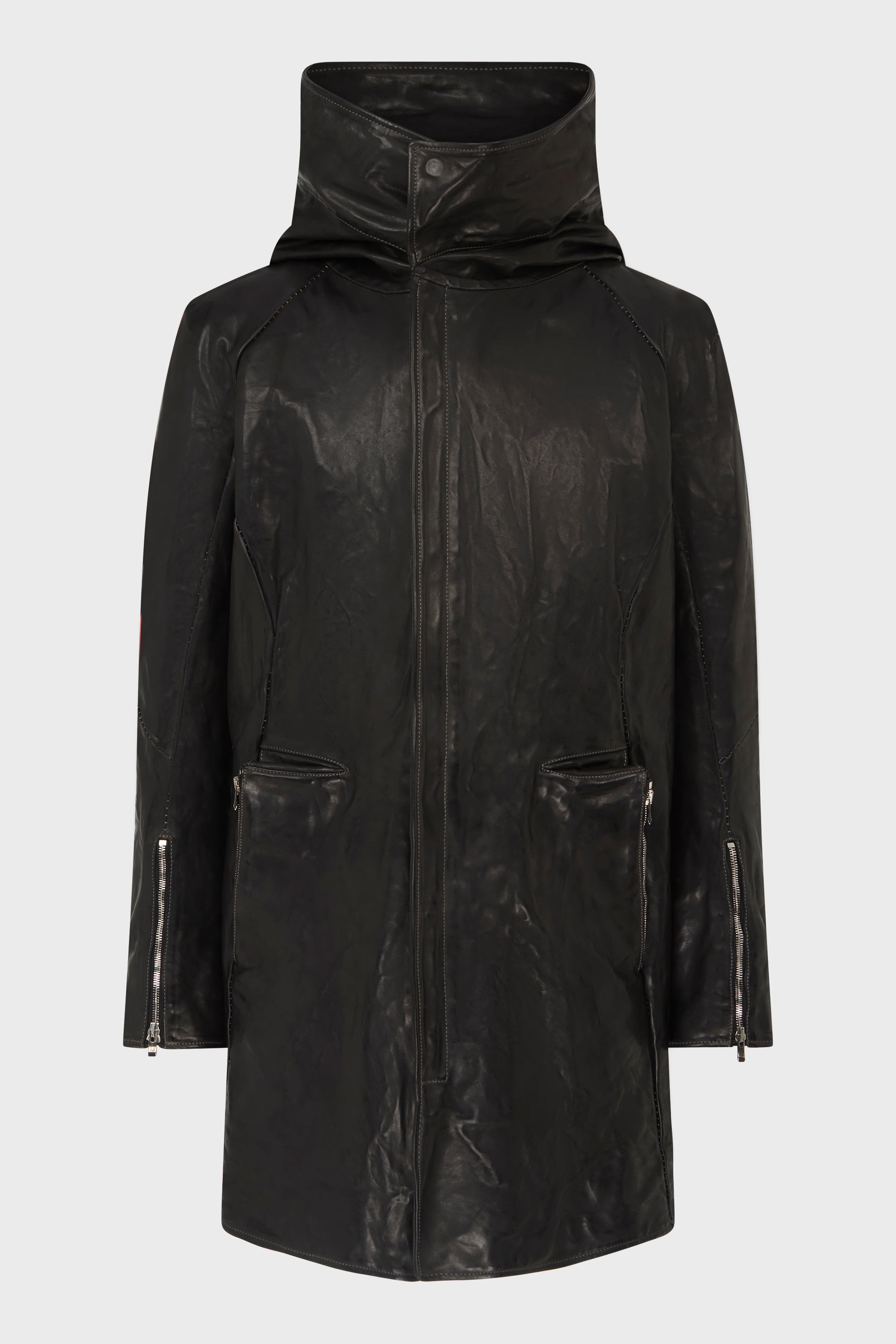 INCARNATION - HIGH NECK HOODED LEATHER COAT – LABSTORE WORLD