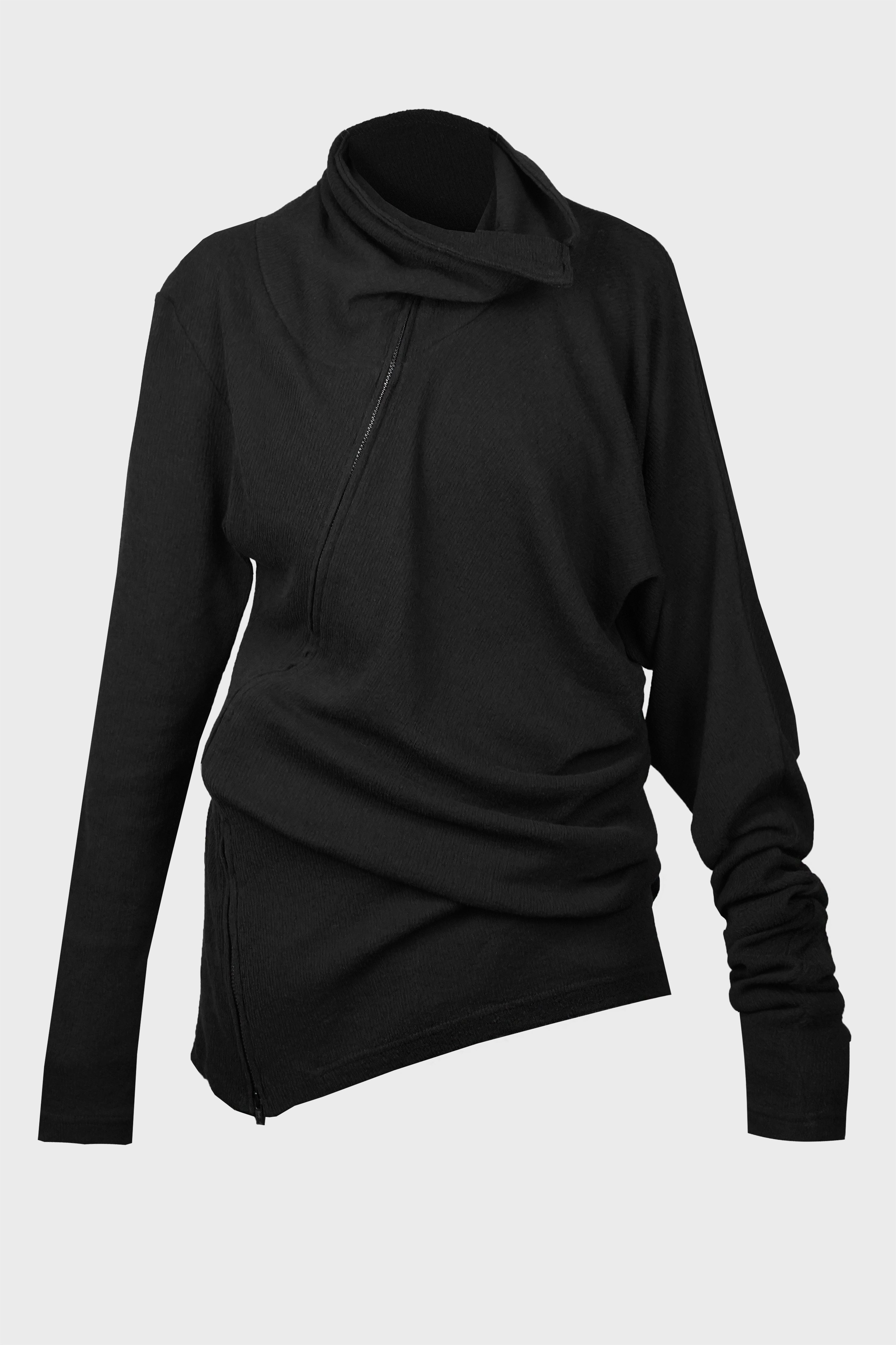 DRAPED TURTLE NECK CARDIGAN