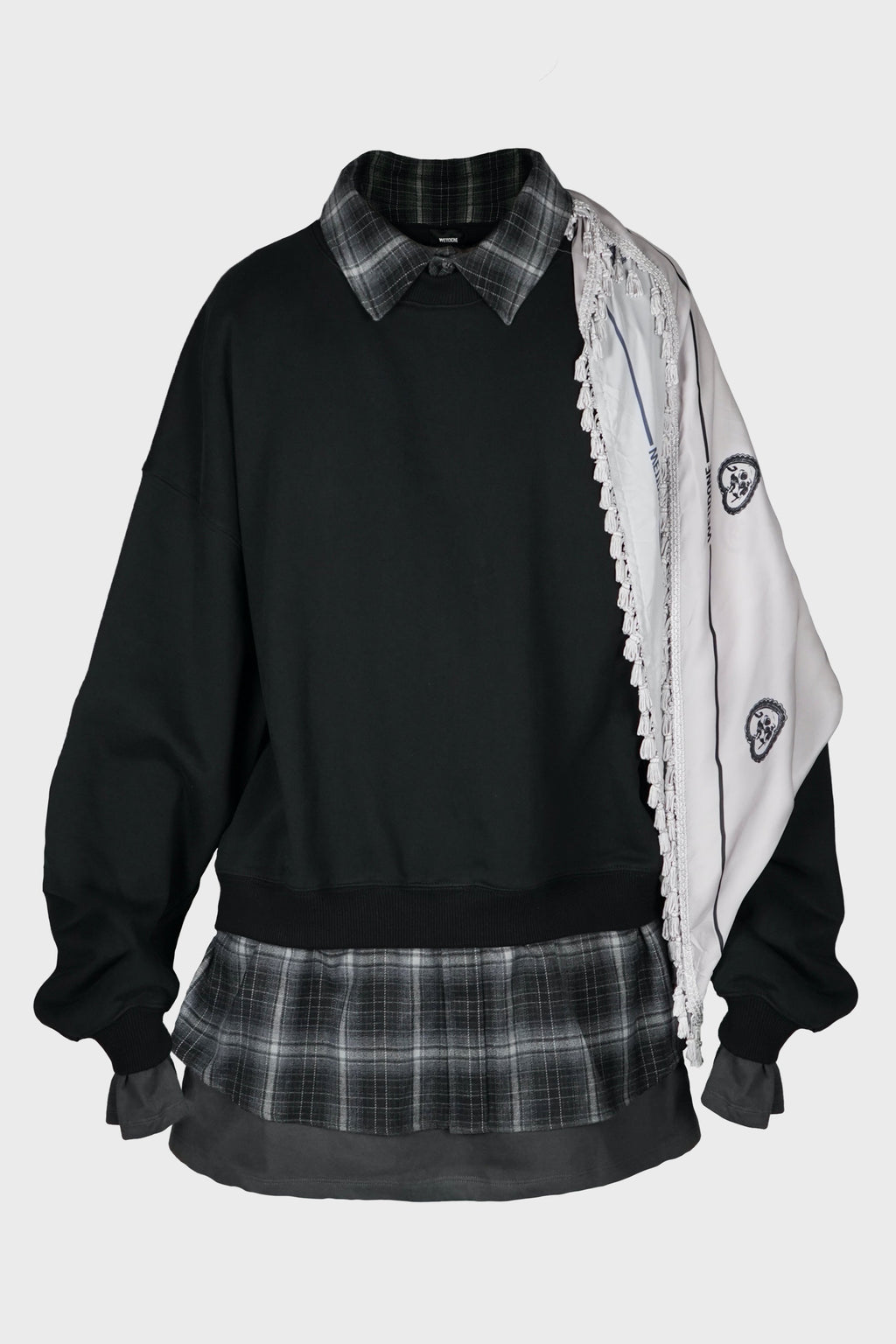 BLACK DETACHABLE SCARF LAYERED SWEATSHIRT