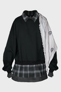 BLACK DETACHABLE SCARF LAYERED SWEATSHIRT