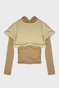 BEIGE WOMENS ROLLED- UP HOODIE