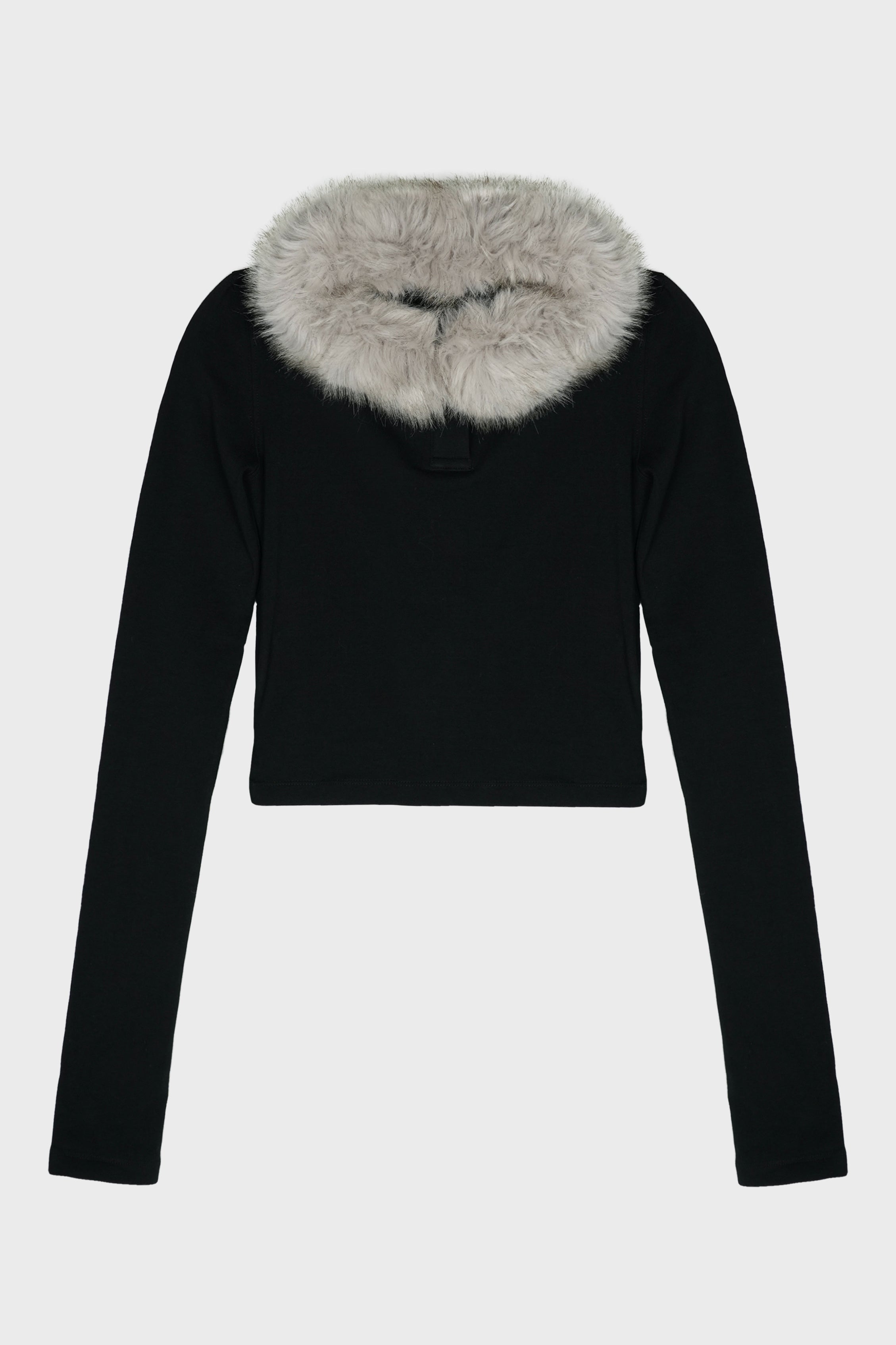 BLACK WOMENS FUR COLLAR T-SHIRT