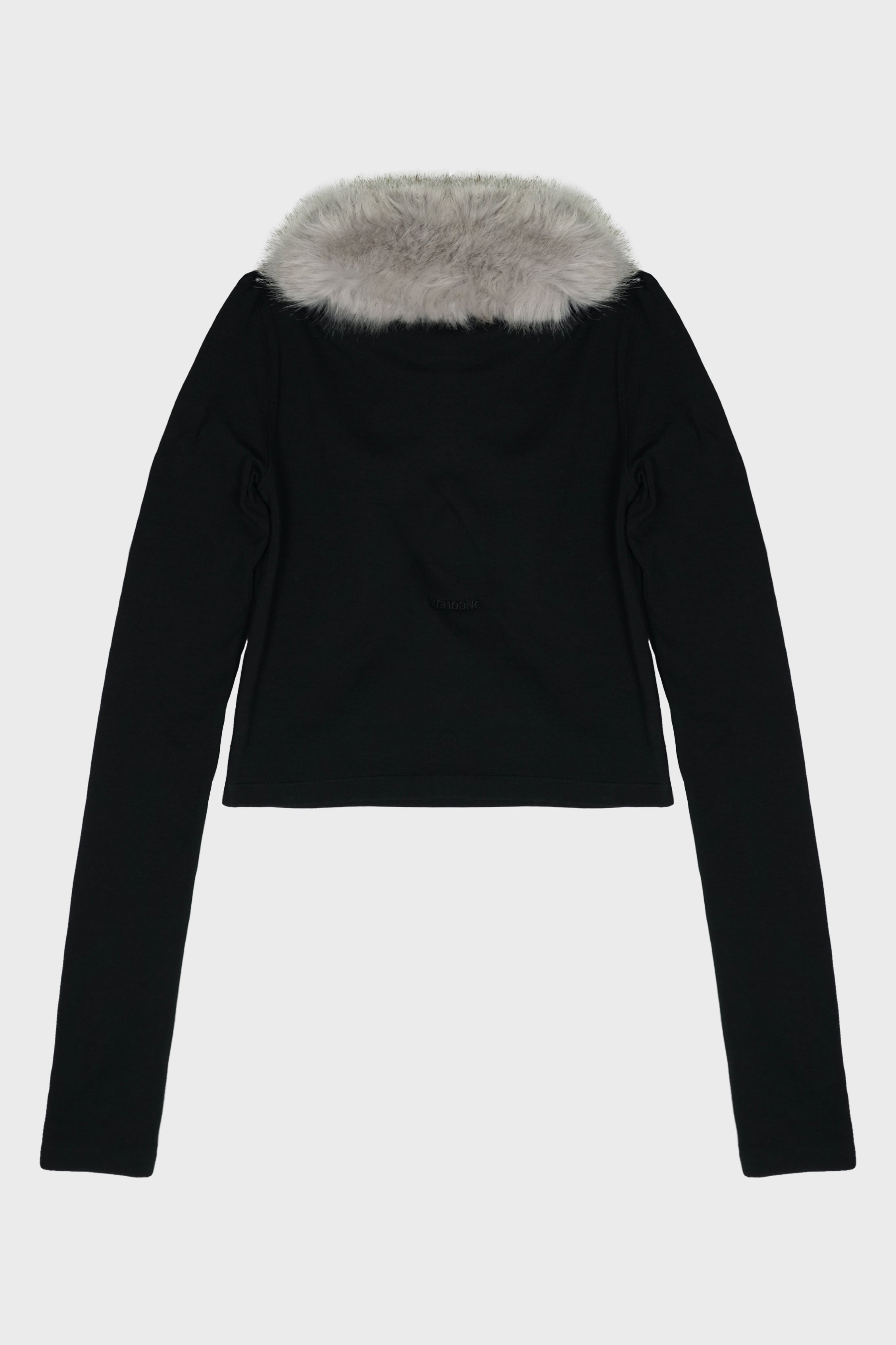 BLACK WOMENS FUR COLLAR T-SHIRT