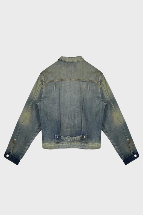 APPLIQUED DISTRESSED PANELLED DENIM JACKET