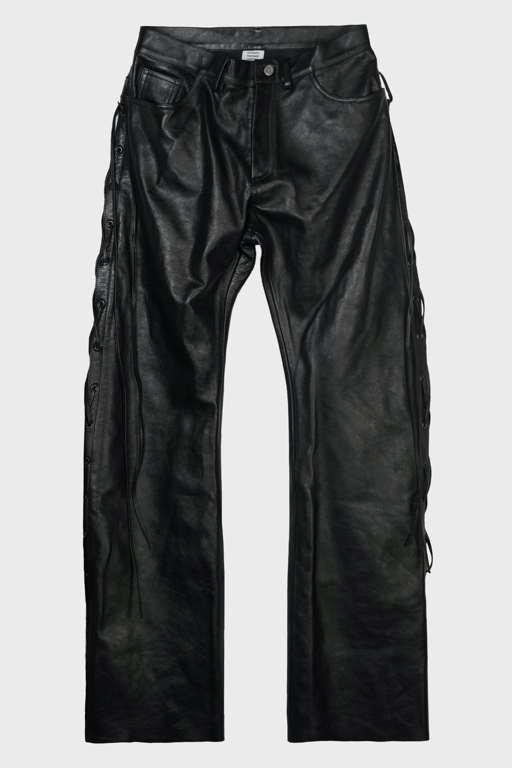 O-LEG LEATHER PANTS WITH SIDE LACE-UP BLACK