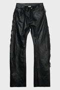 O-LEG LEATHER PANTS WITH SIDE LACE-UP BLACK