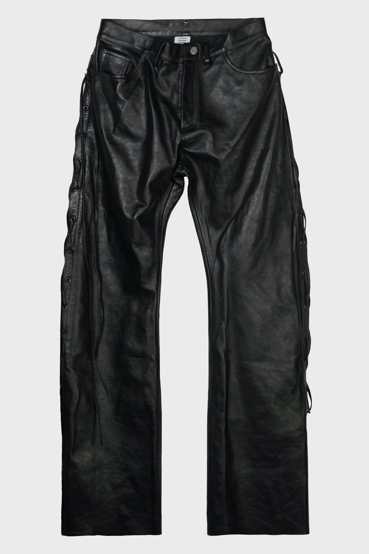 O-LEG LEATHER PANTS WITH SIDE LACE-UP BLACK