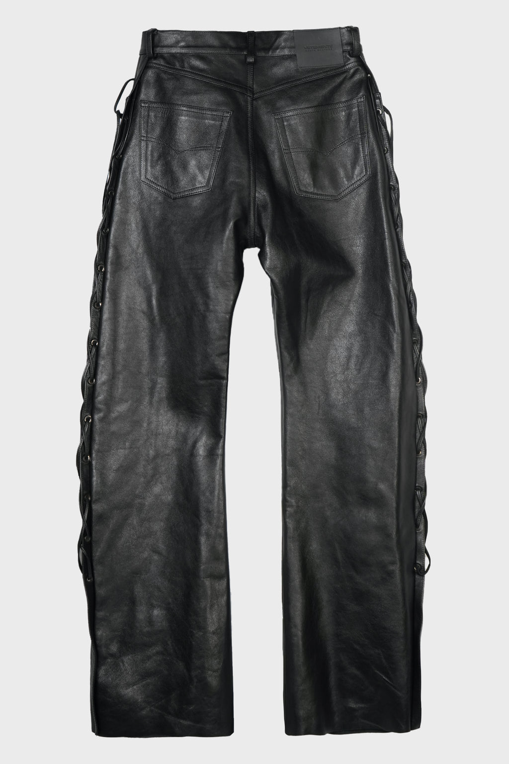 O-LEG LEATHER PANTS WITH SIDE LACE-UP BLACK