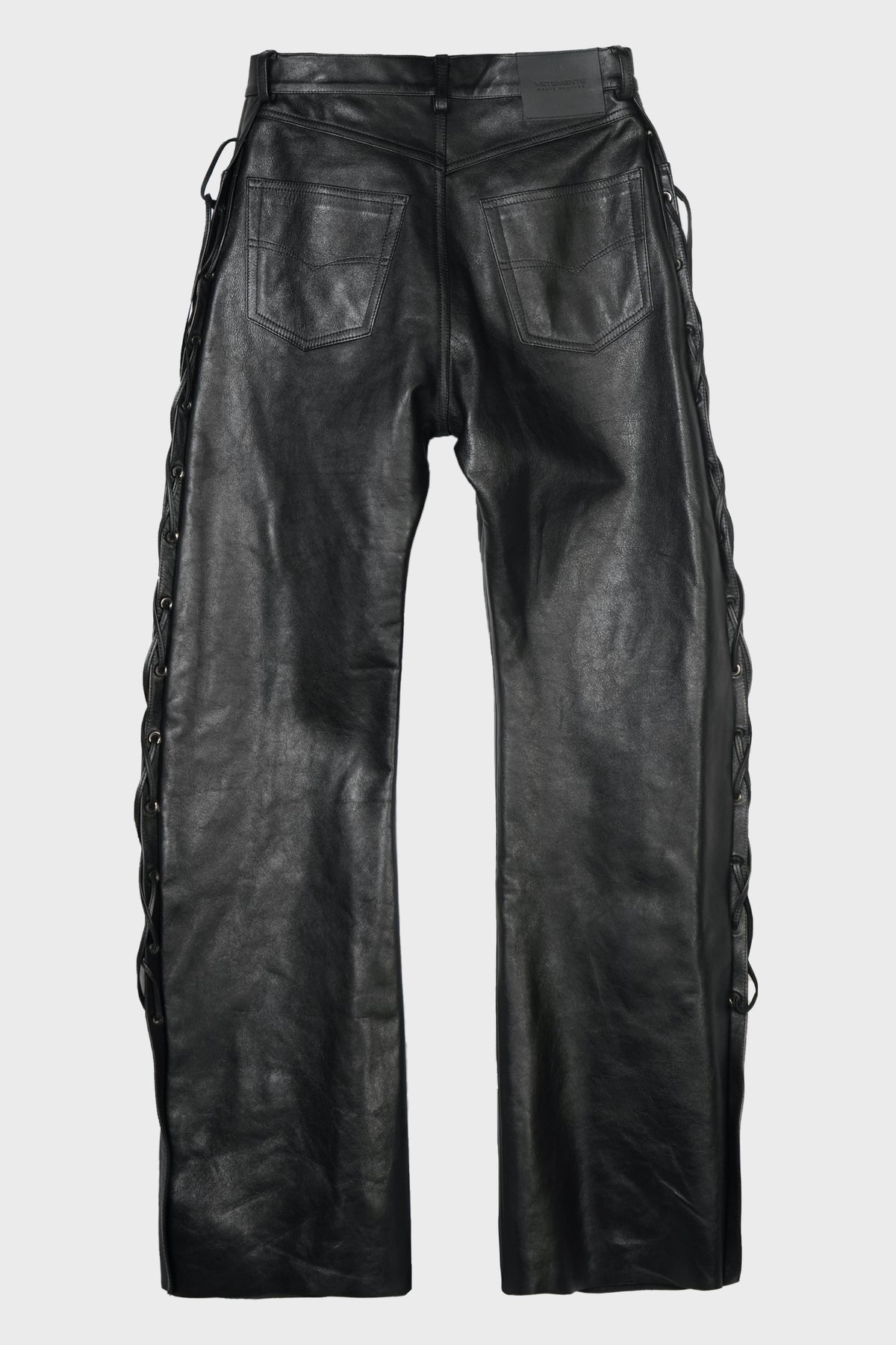 O-LEG LEATHER PANTS WITH SIDE LACE-UP BLACK