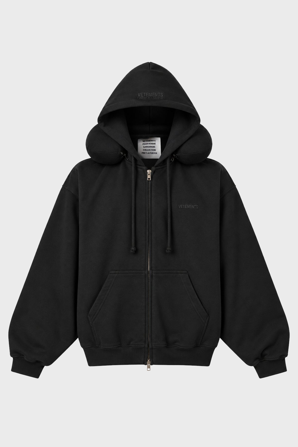 NECKPILLOW FITTED ZIP-UP HOODIE WASHED BLACK