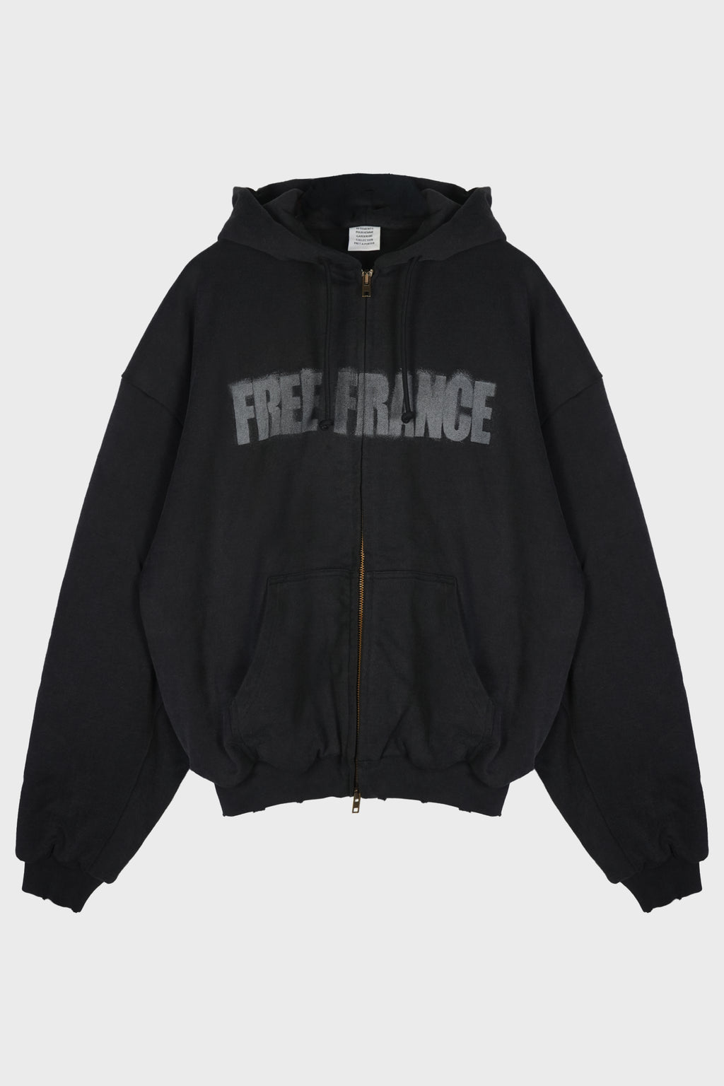 PUFFED ZIP-UP HOODIE FREE FRANCE WASHED BLACK