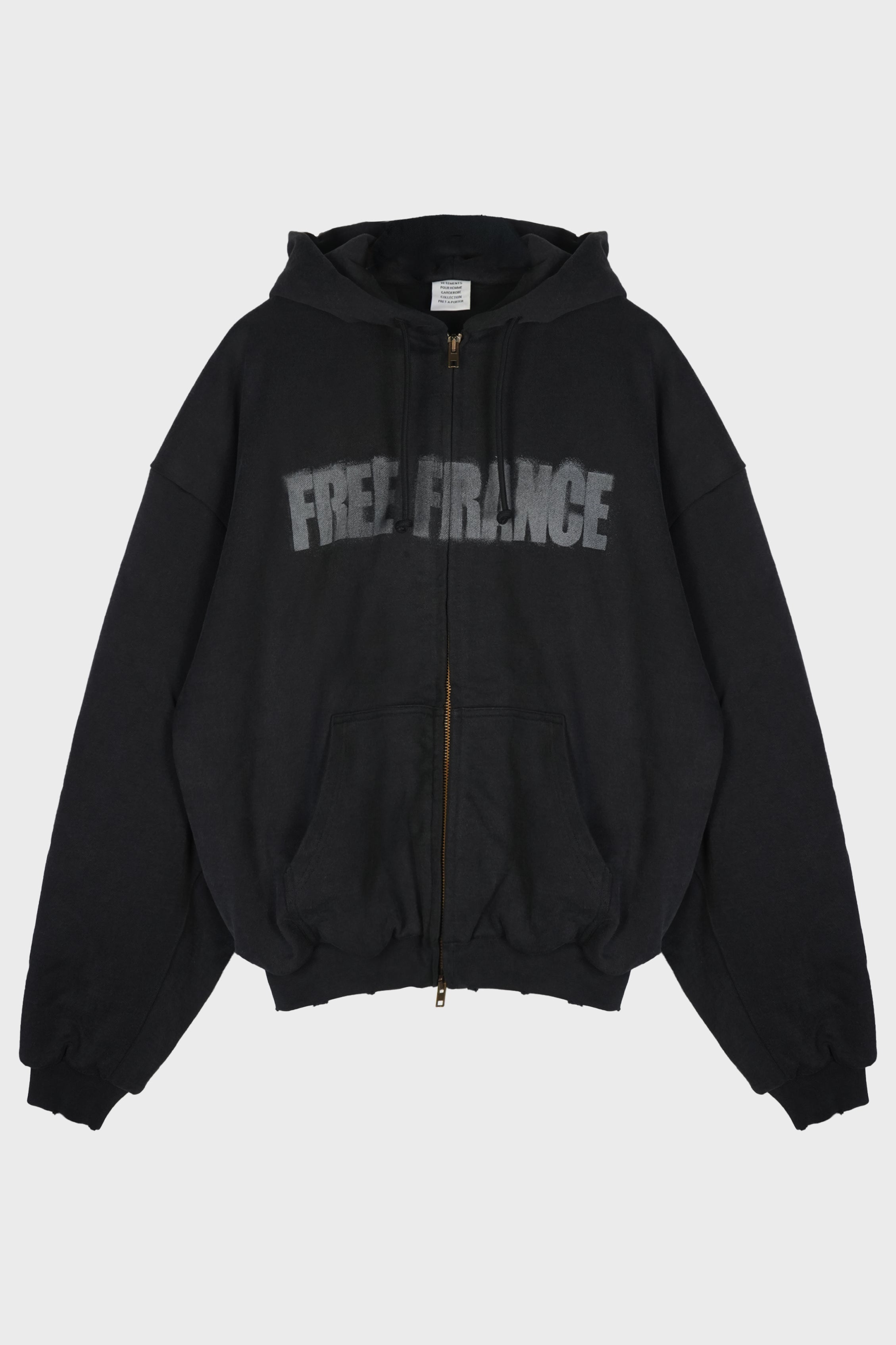 PUFFED ZIP-UP HOODIE FREE FRANCE WASHED BLACK
