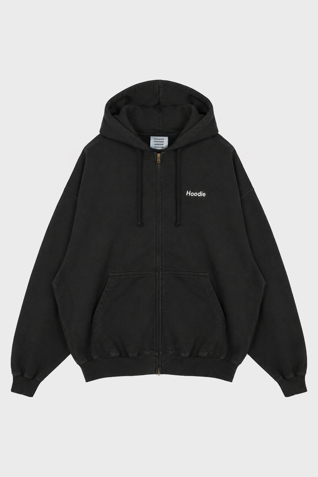 EMBROIDERED DEFINITION ZIP-UP HOODIE WASHED BLACK