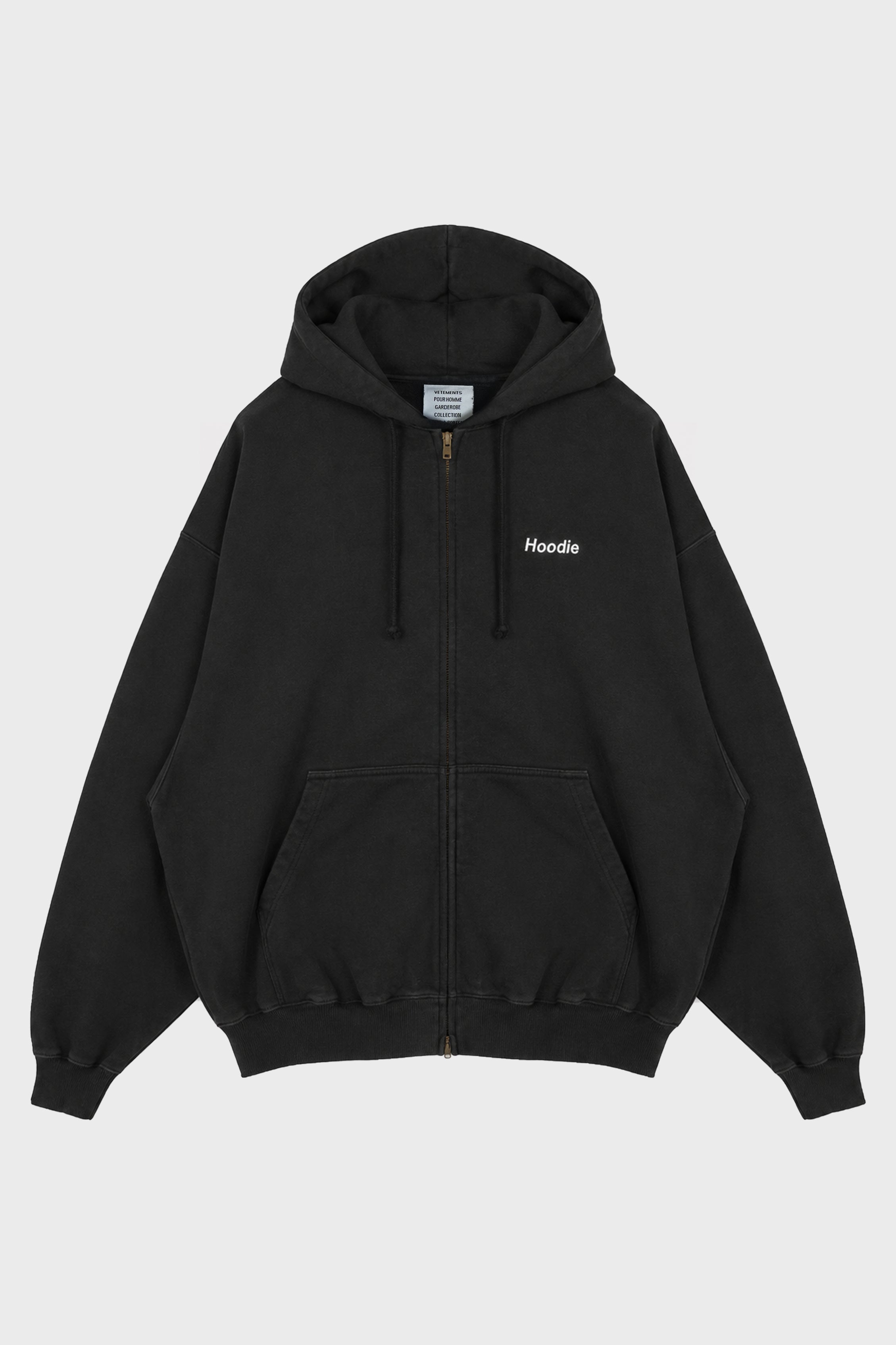 EMBROIDERED DEFINITION ZIP-UP HOODIE WASHED BLACK