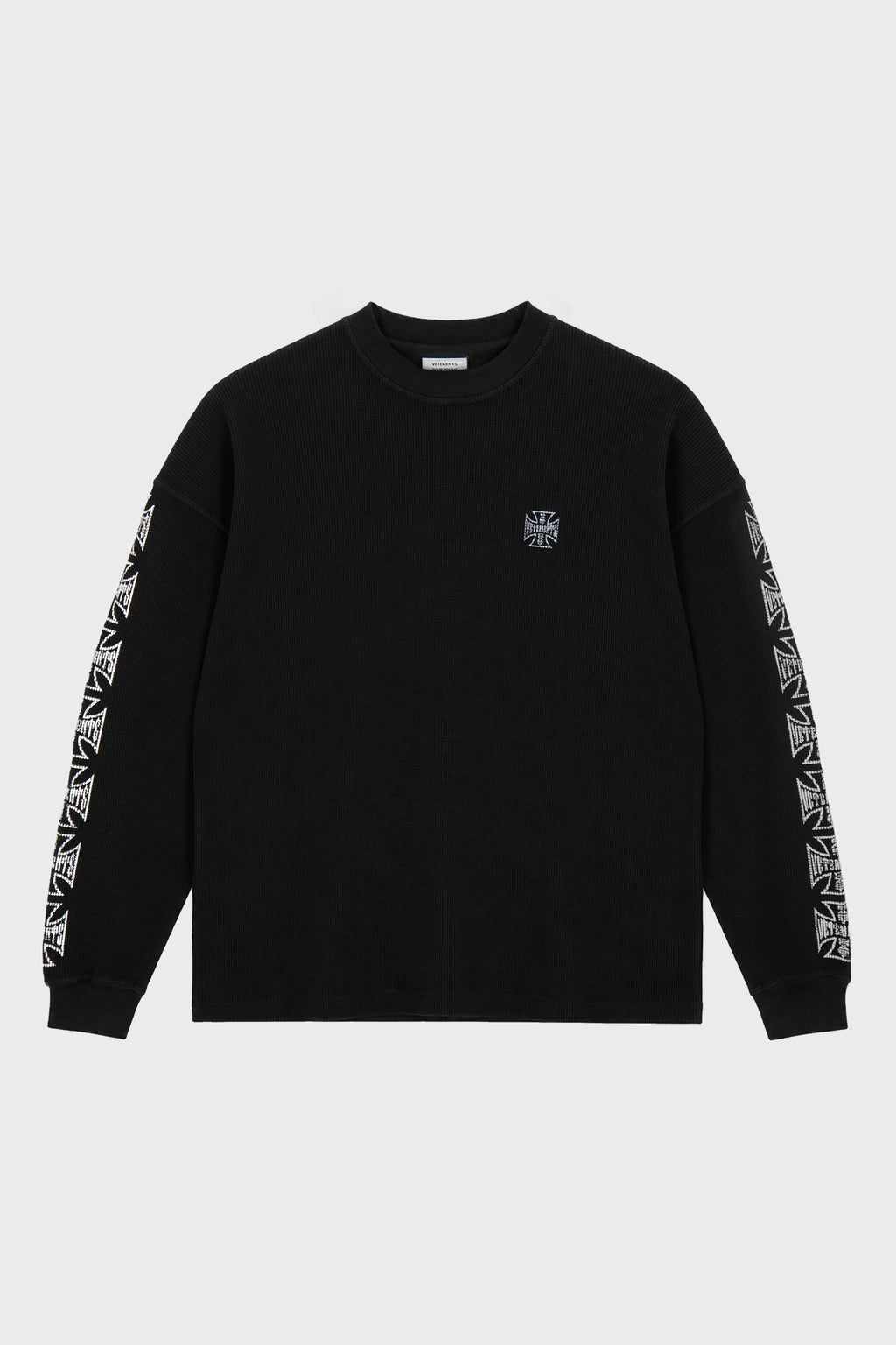 BIKER CROSS LOGO WAFFLE LONGSLEEVE BLACK