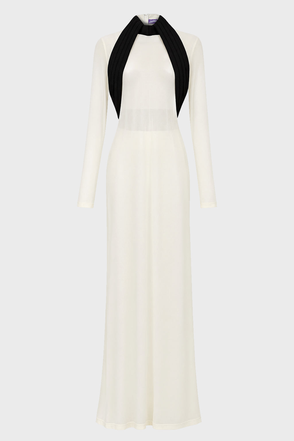 MIXED WOOL AND CREPE JERSEY SCULPTED DRESS VANILLA/BLACK