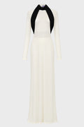 MIXED WOOL AND CREPE JERSEY SCULPTED DRESS VANILLA/BLACK