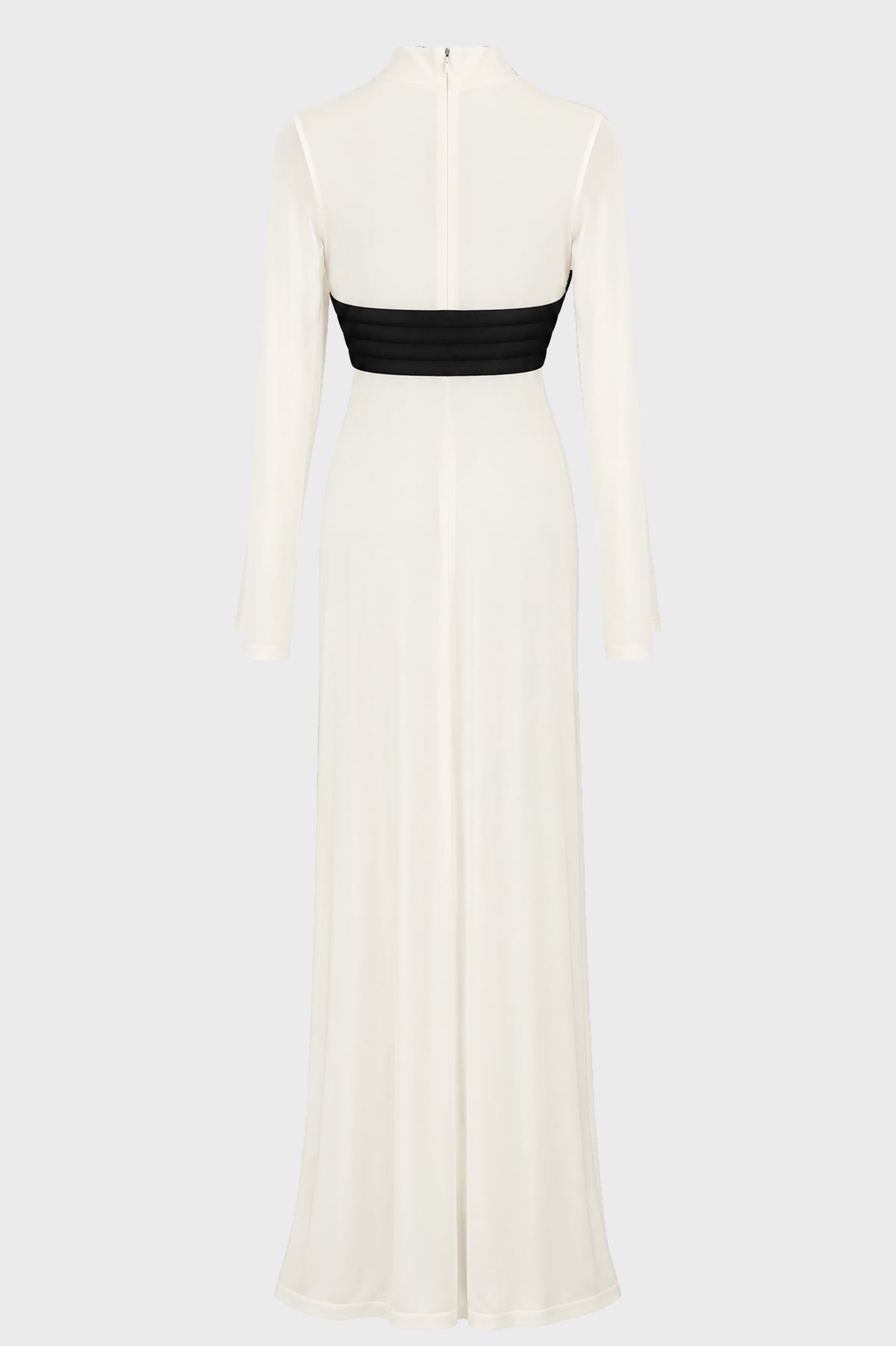 MIXED WOOL AND CREPE JERSEY SCULPTED DRESS VANILLA/BLACK
