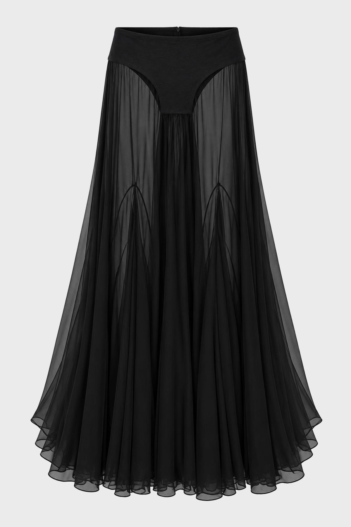 BI MATERIAL LONG SKIRT IN JERSEY AND MUSLIN BLACK
