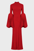 STRETCH VISCOSE LONG DRESS WITH GATHERING BURGUNDY