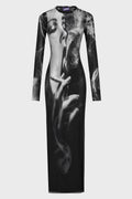MESH LONG DRESS PRINTED "SMOKING WOMEN"
