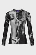 MESH LONG SLEEVES TOP PRINTED "SMOKING WOMEN"
