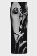 MESH LONG SKIRT PRINTED "SMOKING WOMEN"