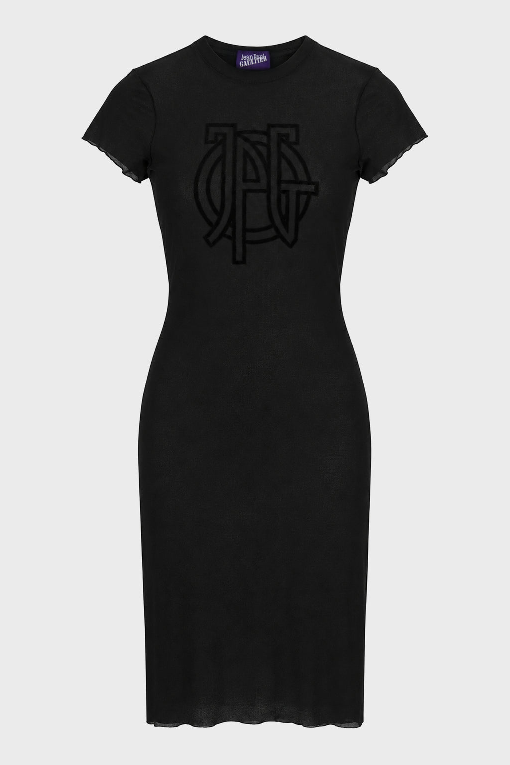 MESH BABY TEE DRESS WITH "JPG LOGO" FLOCK