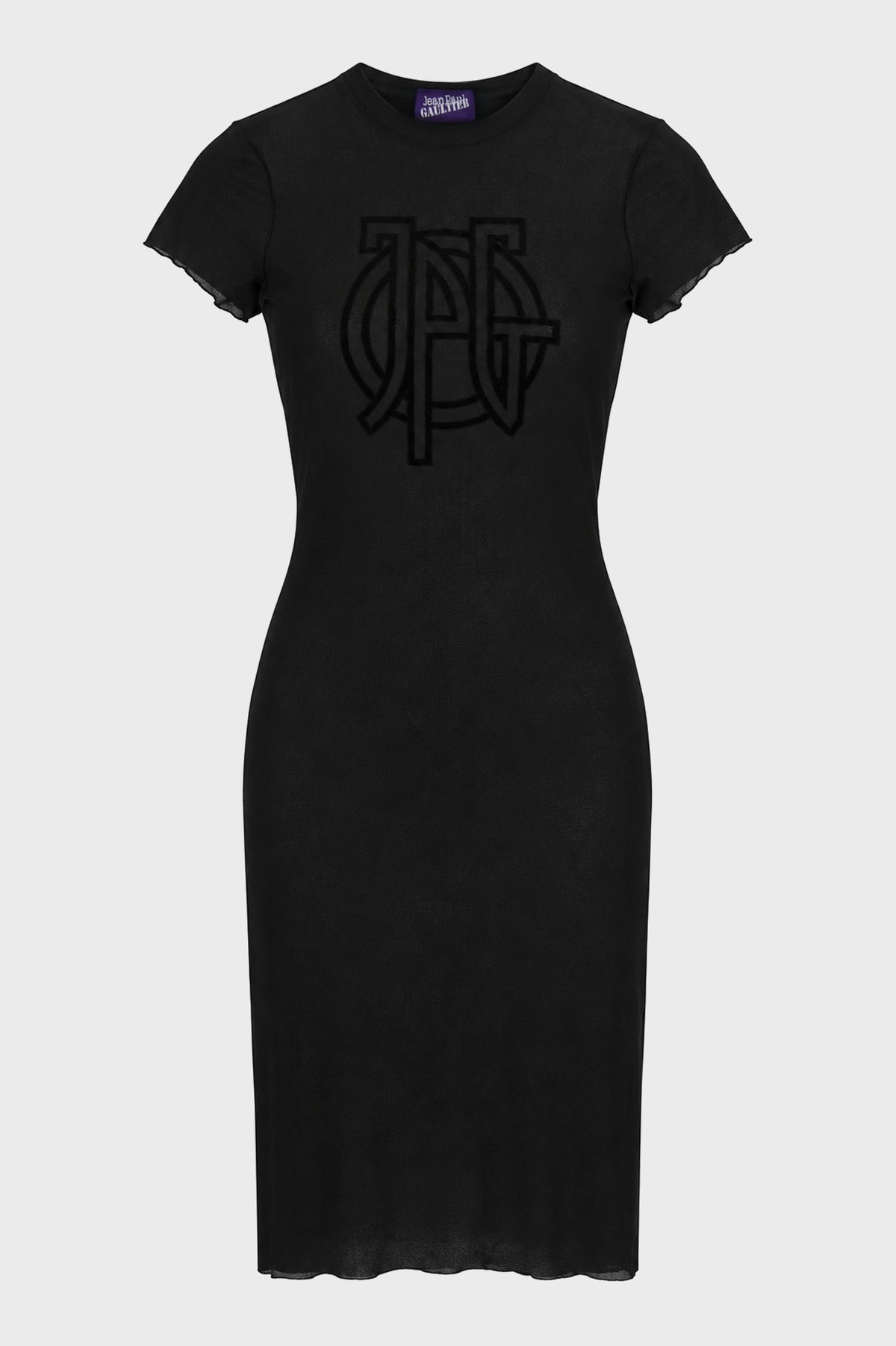 MESH BABY TEE DRESS WITH "JPG LOGO" FLOCK