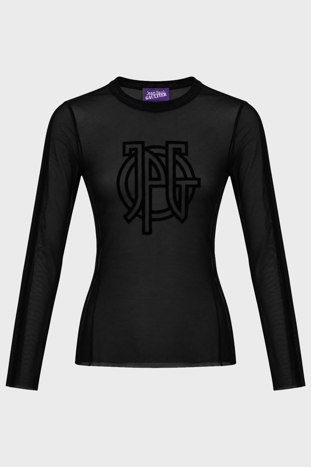 MESH LONG SLEEVES TOP WITH "JPG LOGO" FLOCK