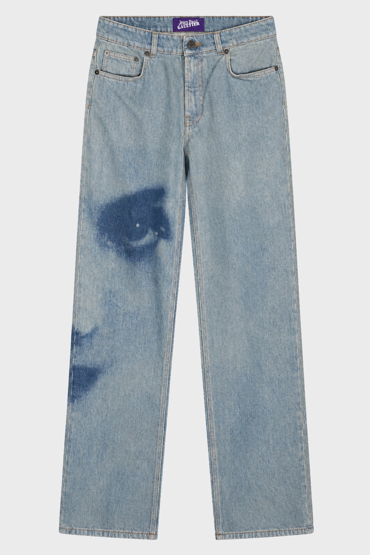 STRAIGTH LEG DENIM PANT WITH FACE PRINT INDIGO