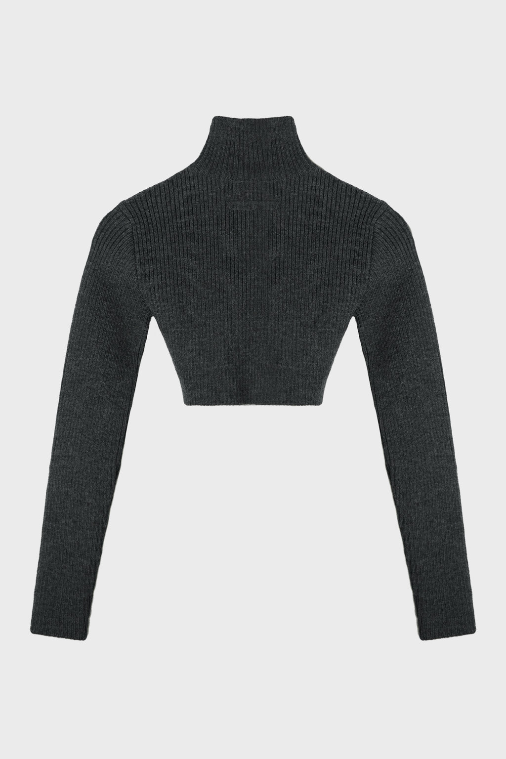 MIX WOOL RIB 2X2 HIGH NECK CROP SWEATER WITH LEATHER TAG DETAILS