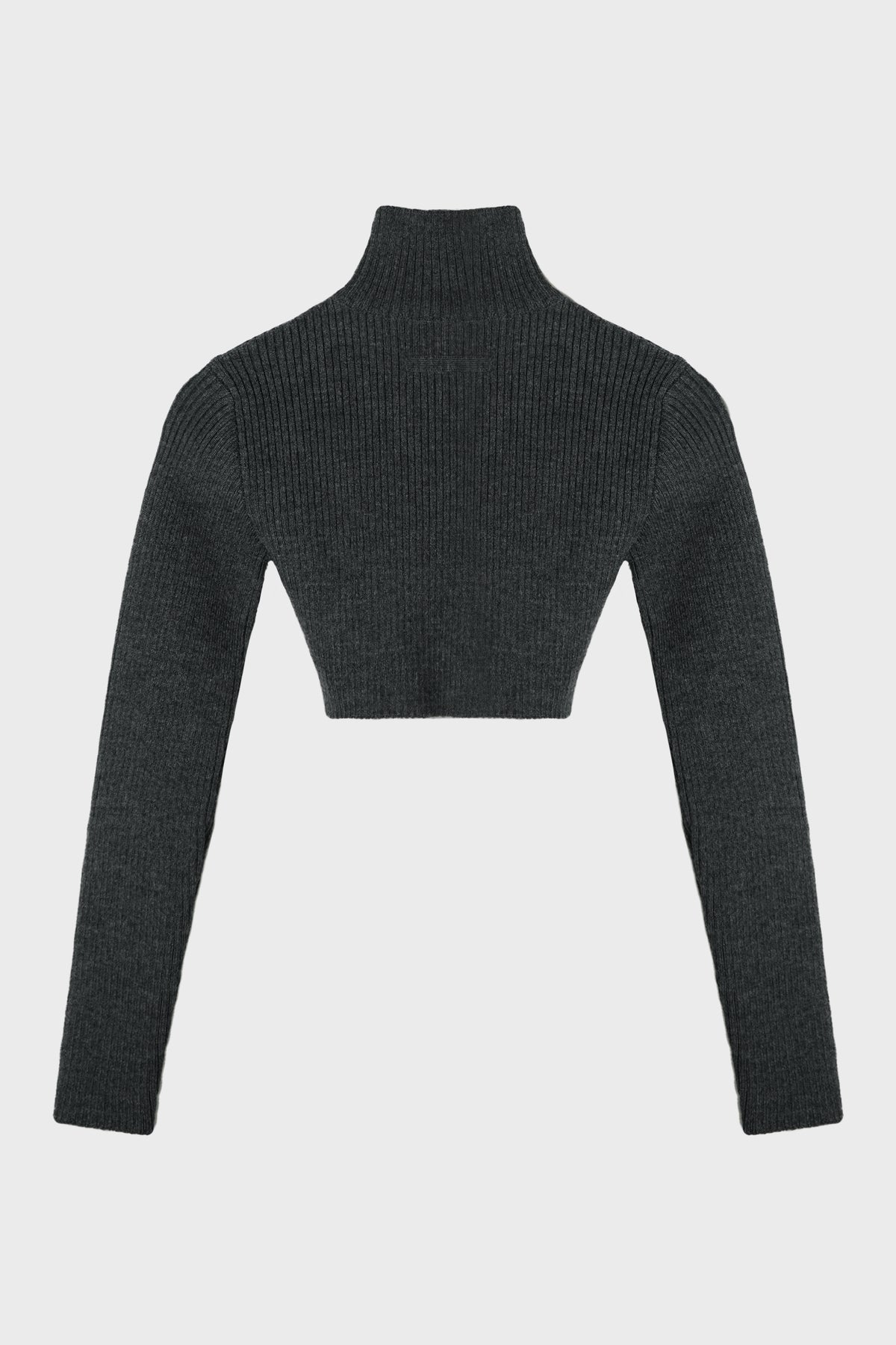 MIX WOOL RIB 2X2 HIGH NECK CROP SWEATER WITH LEATHER TAG DETAILS
