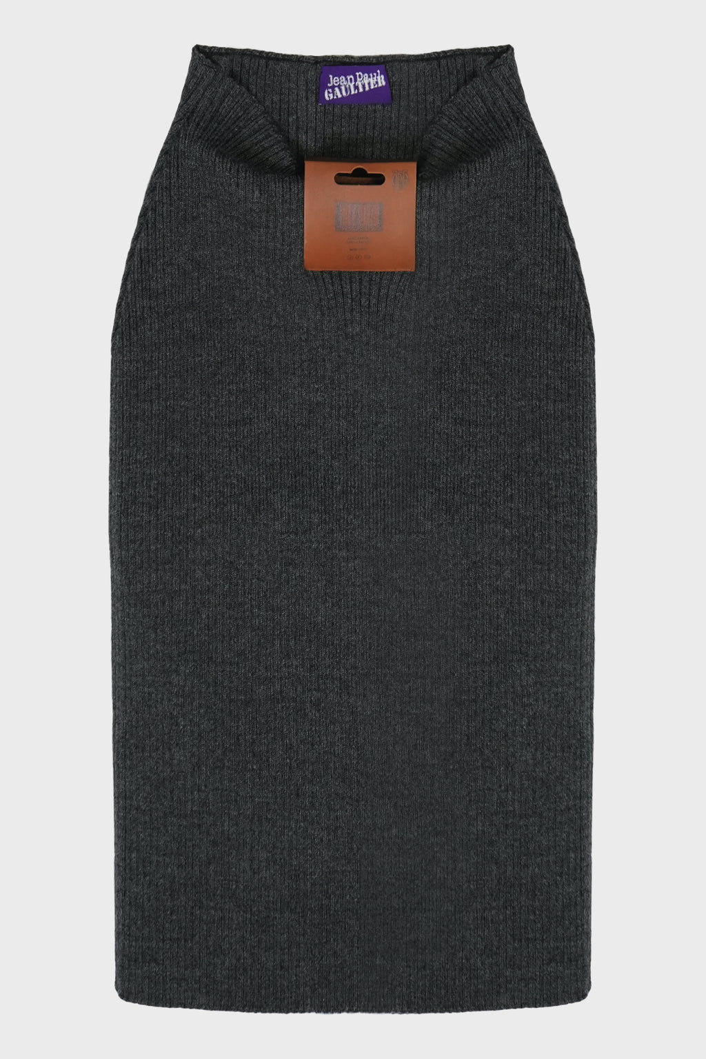 MIX WOOL RIB 2X2 MIDI SKIRT WITH LEATHER TAG DETAILS