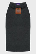 MIX WOOL RIB 2X2 MIDI SKIRT WITH LEATHER TAG DETAILS