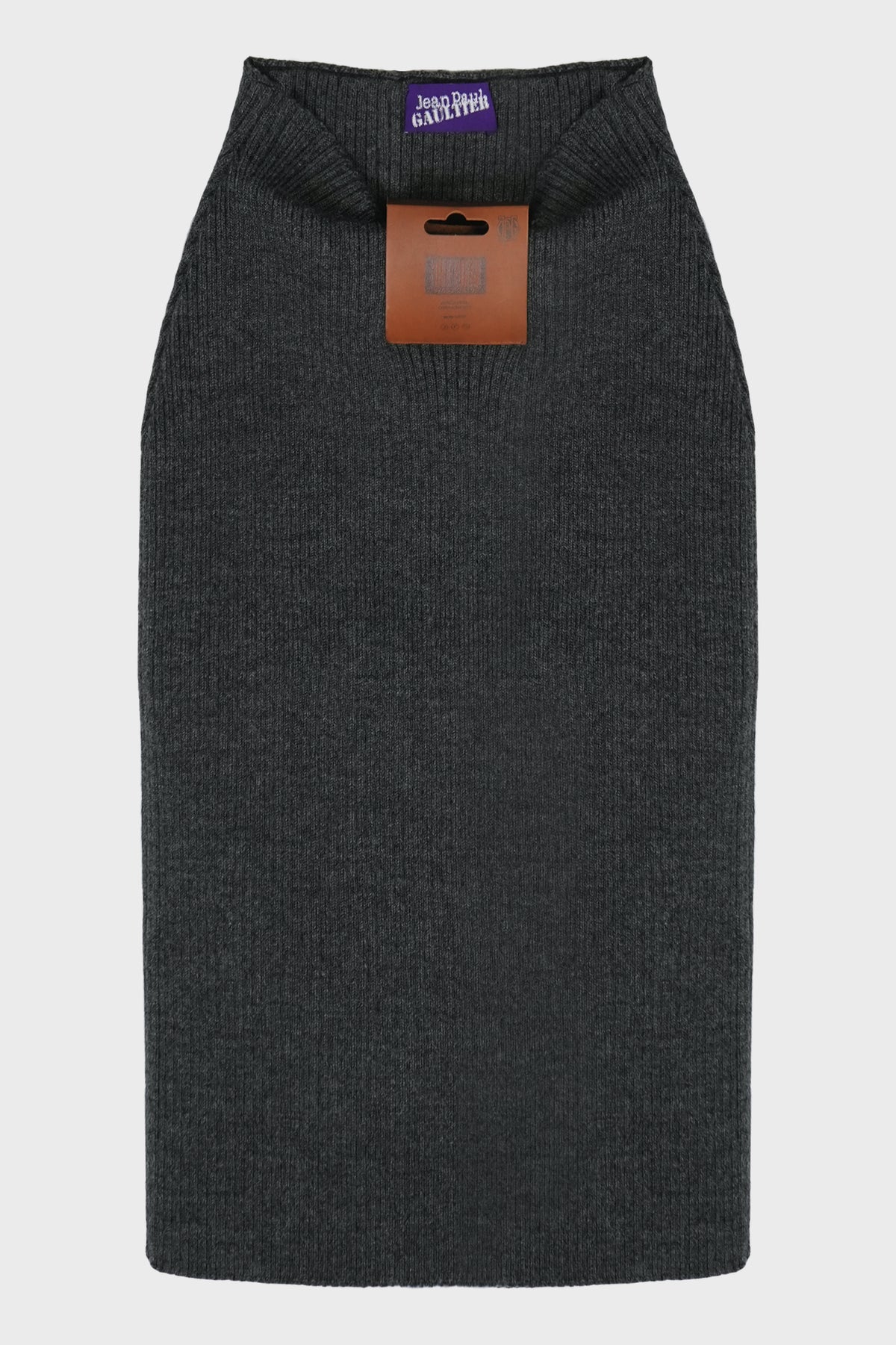 MIX WOOL RIB 2X2 MIDI SKIRT WITH LEATHER TAG DETAILS