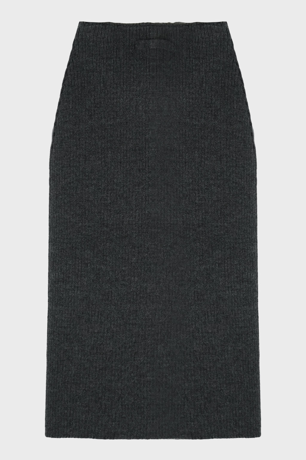 MIX WOOL RIB 2X2 MIDI SKIRT WITH LEATHER TAG DETAILS