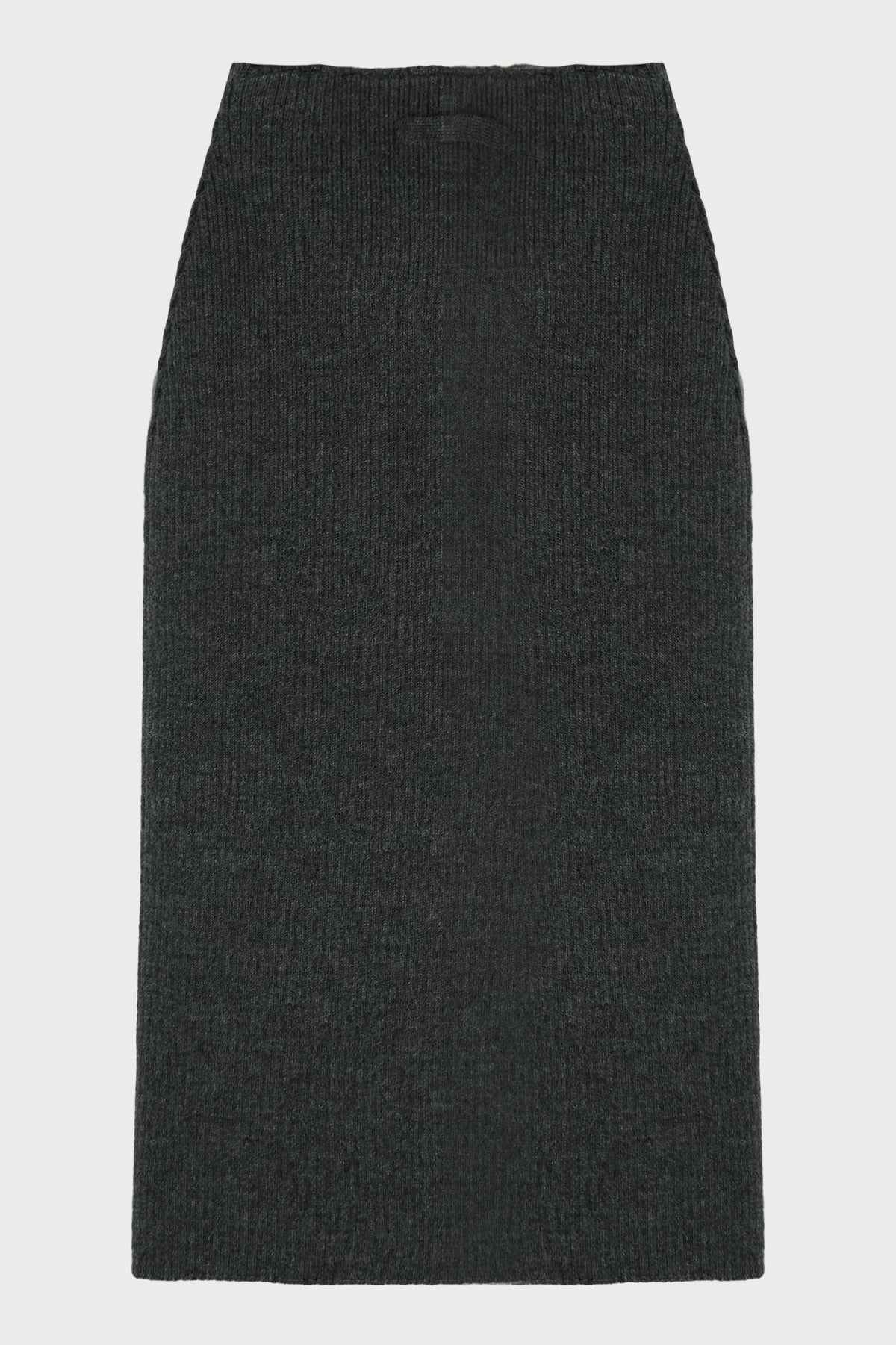 MIX WOOL RIB 2X2 MIDI SKIRT WITH LEATHER TAG DETAILS