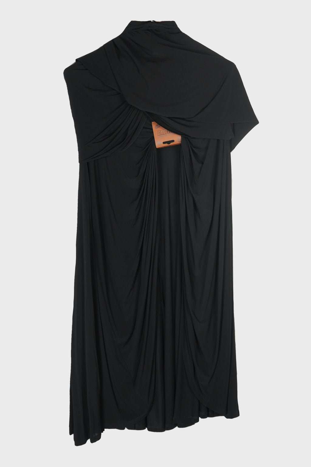 STRETCH VISCOSE LONG DRESS WITH BALACLAVA DETAILS AND LEATHER TAG