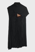 STRETCH VISCOSE LONG DRESS WITH BALACLAVA DETAILS AND LEATHER TAG
