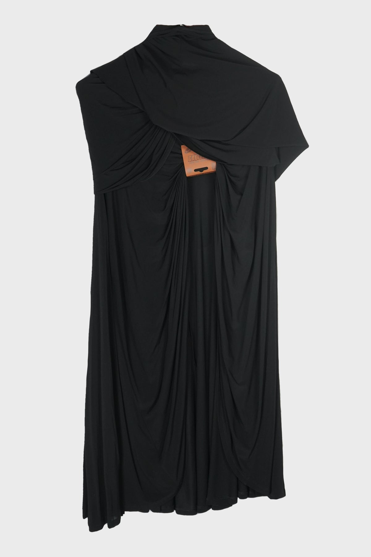 STRETCH VISCOSE LONG DRESS WITH BALACLAVA DETAILS AND LEATHER TAG