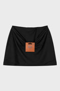 STRETCH COTTON JERSEY MINI SKIRT WITH LEATHER TAG DETAIL