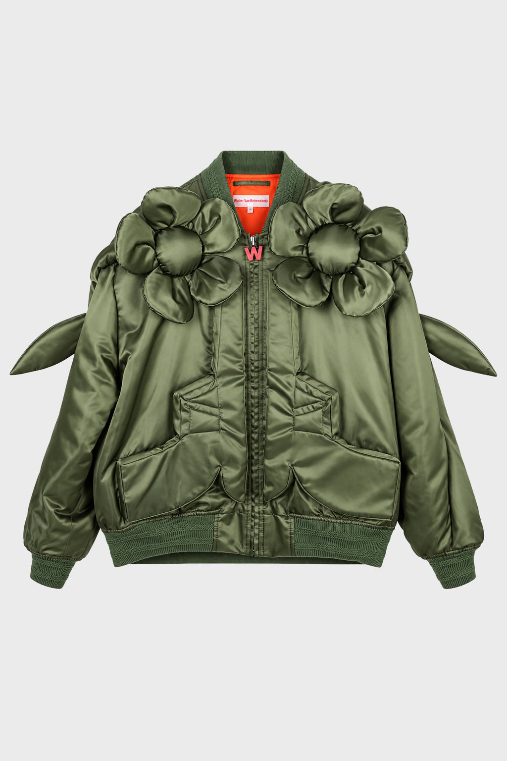 FLOWER POWER BOMBER OVERSIZED MILITARY GREEN