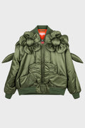 FLOWER POWER BOMBER OVERSIZED MILITARY GREEN