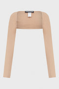 RIBBED KNIT LONG SLEEVES SHRUG NUDE
