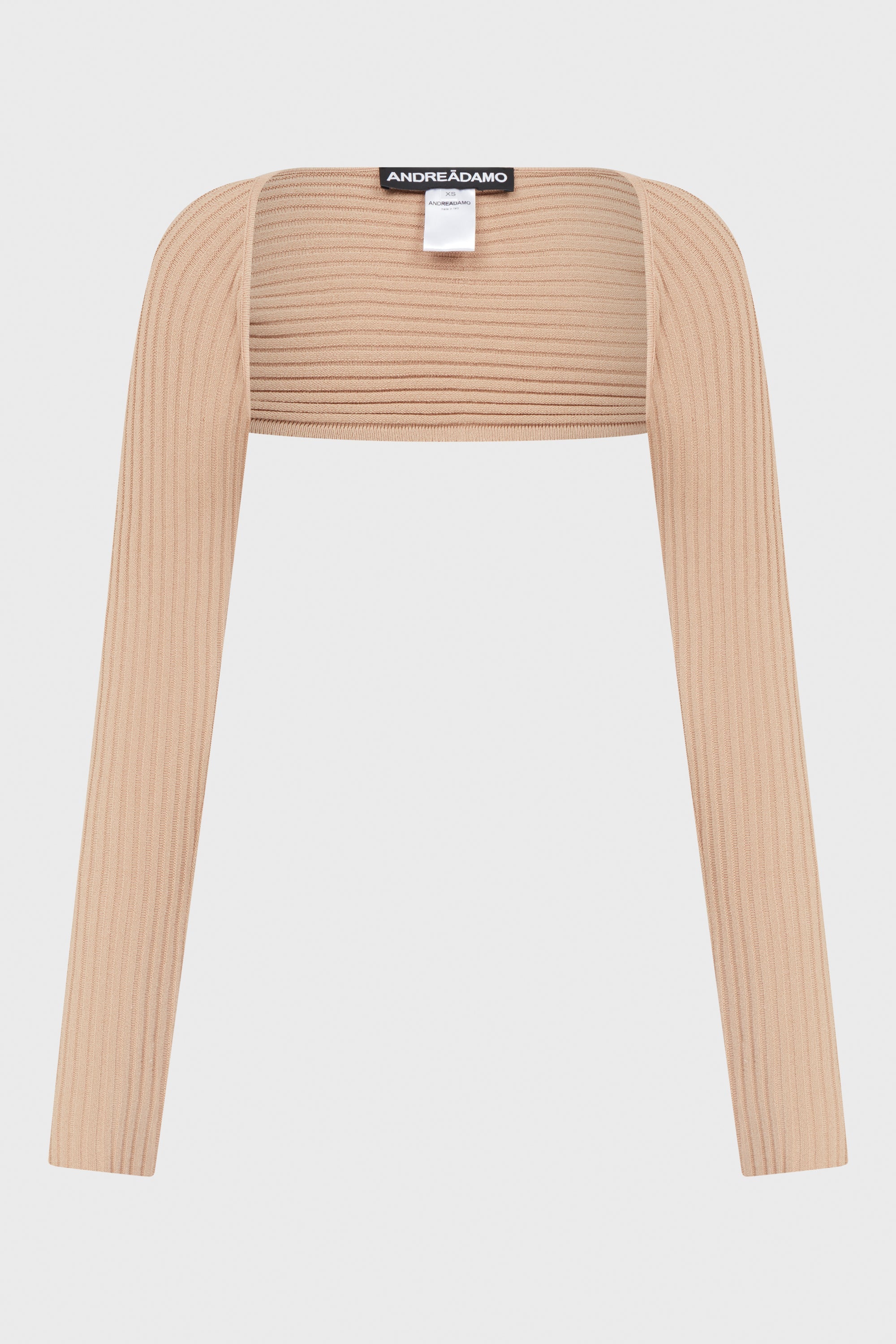 RIBBED KNIT LONG SLEEVES SHRUG NUDE